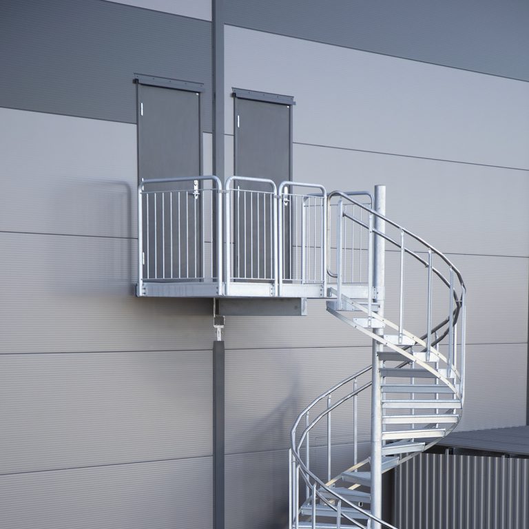 Branddörr med spiraltrappa av stål