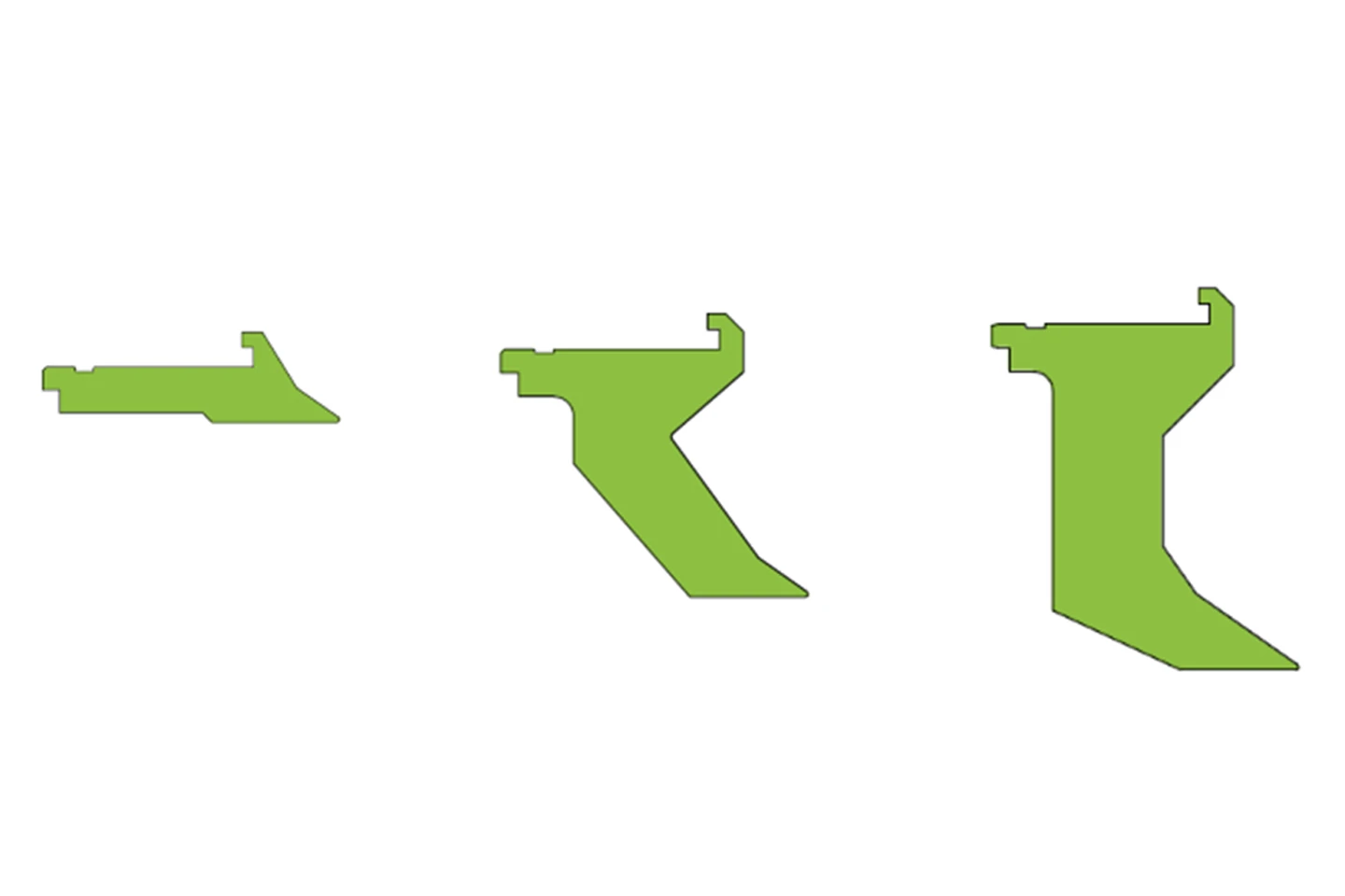 different shapes of tooling for megapro folding machine on white background