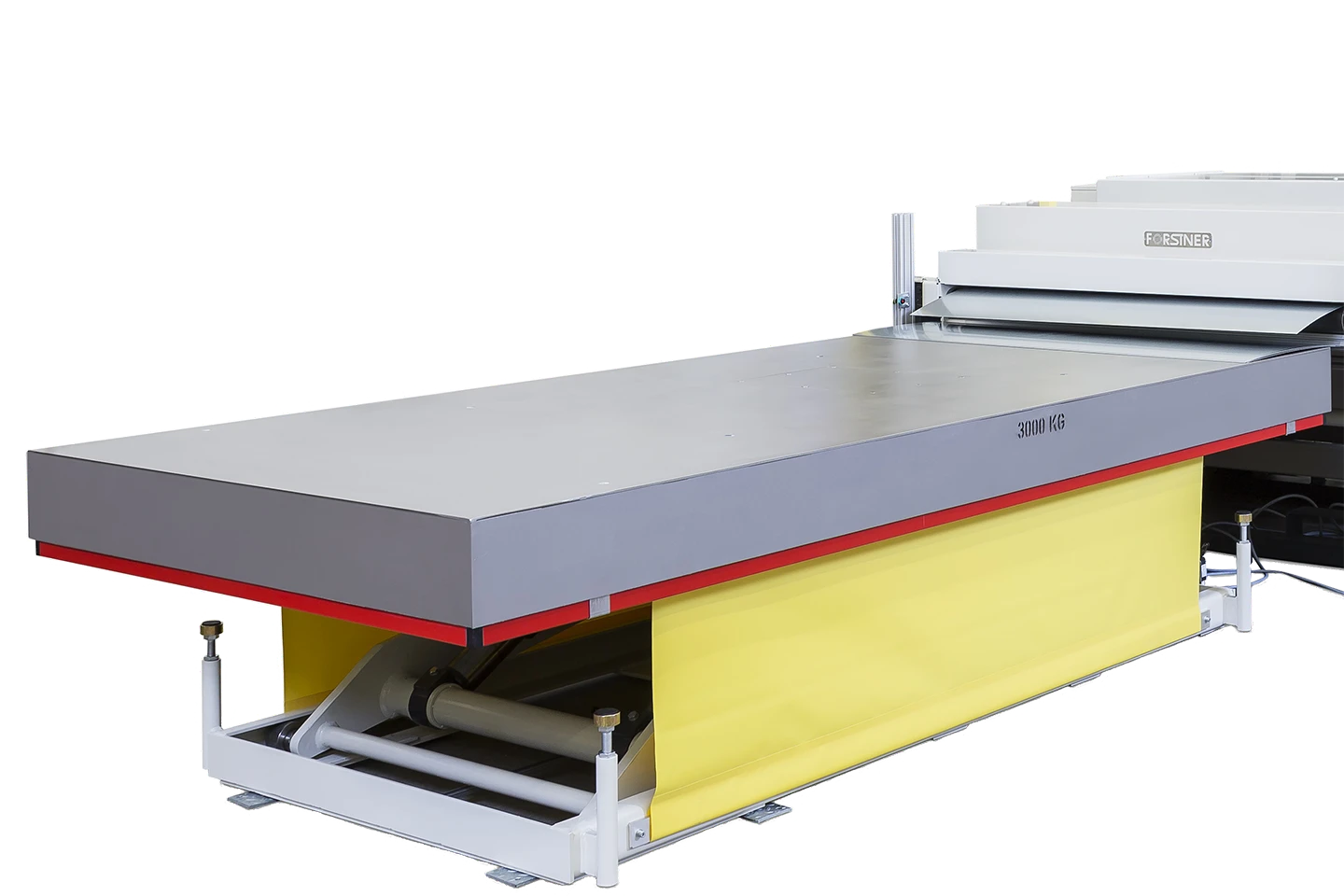 staplingsbord för hantering av plåt efter klippsträcka mot vit bakgrund