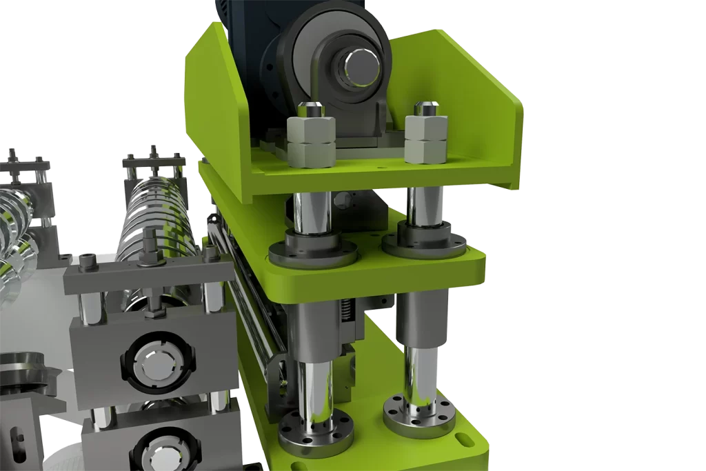 bakre sax i en rullformningsmaskin mot vit bakgrund